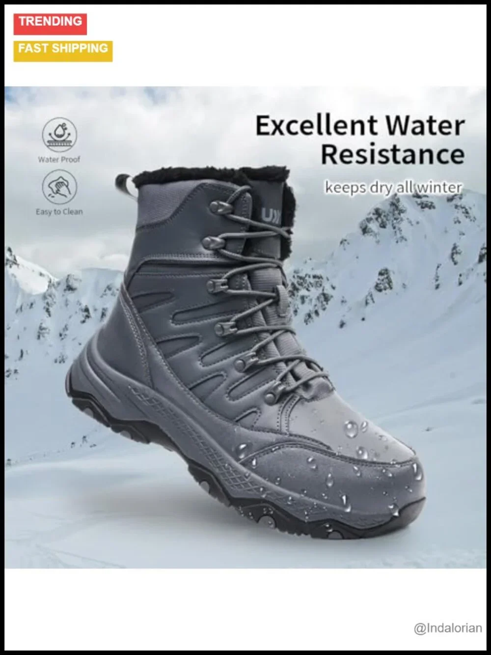 Men's Waterproof Mid Calf Winter Hiking Boot with Fur Lining